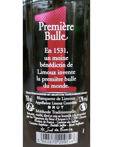 Première Bulle - AOC Blanquette de Limoux Brut - Sieur d'Arques - 12% vol. – Image 2